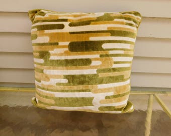 Vintage Mid Century Mod Throw Pillow, Green Velvety Velour Pillow