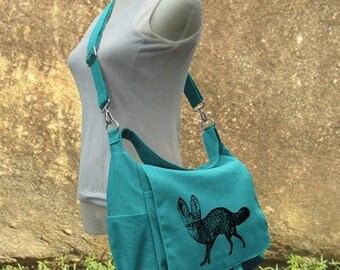 On Sale 20% off Turquoise canvas messenger bag, diaper bag, shoulder bag for women, girls school bag, market bag, shopping bag with screen p