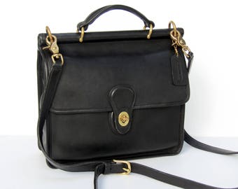 Vintage Coach Bag • Coach Leather Messenger Bag in Black • Coach Willis Bag • 1980s Coach Crossbody Satchel