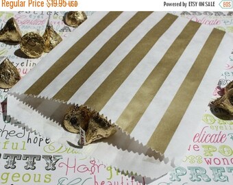 GLAMSALE 150 Gold Stripe Wedding Candy Bags, Gold Favor Bags, Gold Metallic Paper Bags, Gold Party Bags, Gold Gift Bags, Gold Candy Bags