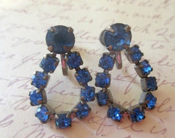 ON SALE Vintage Sapphire Blue Rhinestone Earrings