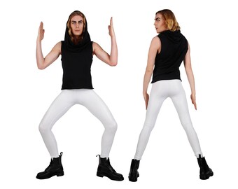 Men's Matte White Leather-Look Leggings, Meggings, Glam Rock Stage Wear, 80's Heavy Metal Clothing, Spandex Pants, by LENA QUIST