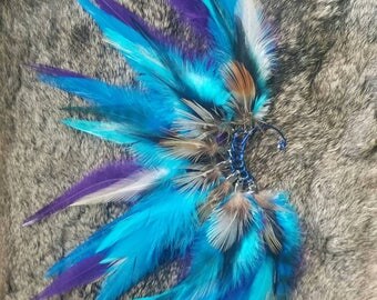 Blue Feather Ear Cuff - Right Ear