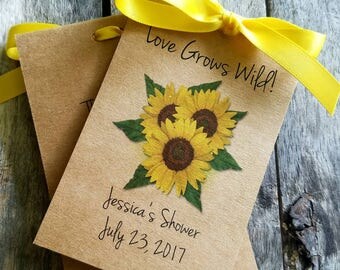 Rustic and Shabby Chic favors -Personalized Sunflowers Wedding Bridal Shower Favors Anniversary Seeds Engagement party Birthday keepsakes