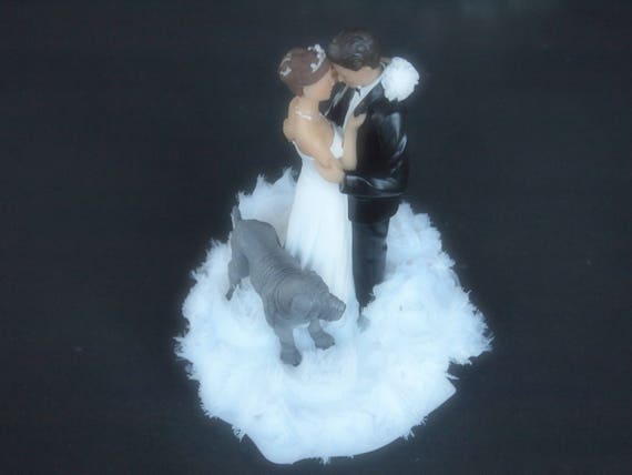Wedding Cake Topper Neopolitan Mastiff Dog Bride Groom White Choose Hair Dog and Flower Colors