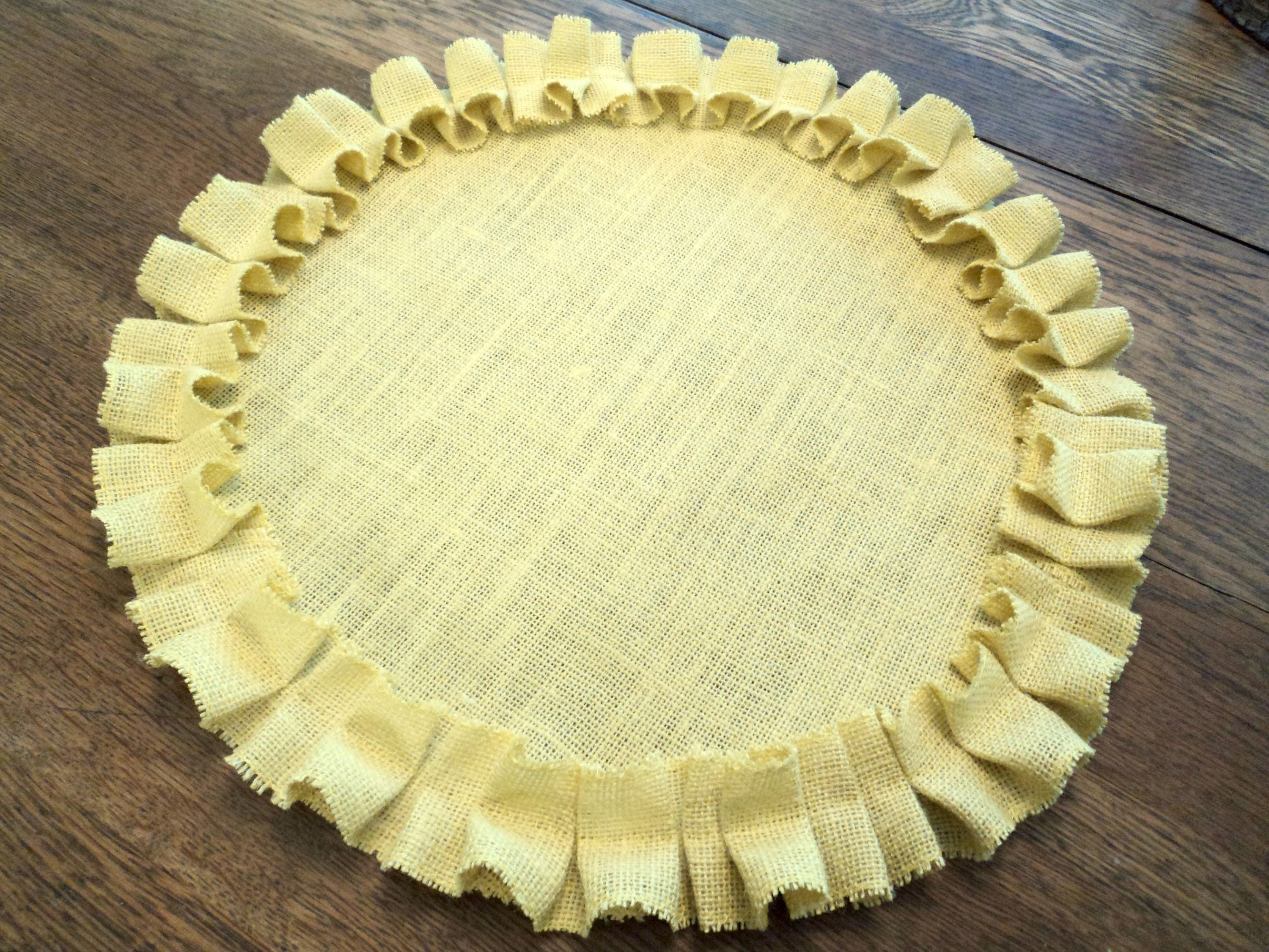 Set of 4 Choose Your Color Round Burlap Placemats with Ruffles