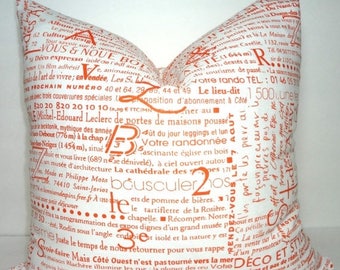 FALL is COMING SALE Inventory Reduction Orange Newsprint French Text Pillow Cover Decorative Accent Pillow Cover Size 18x18