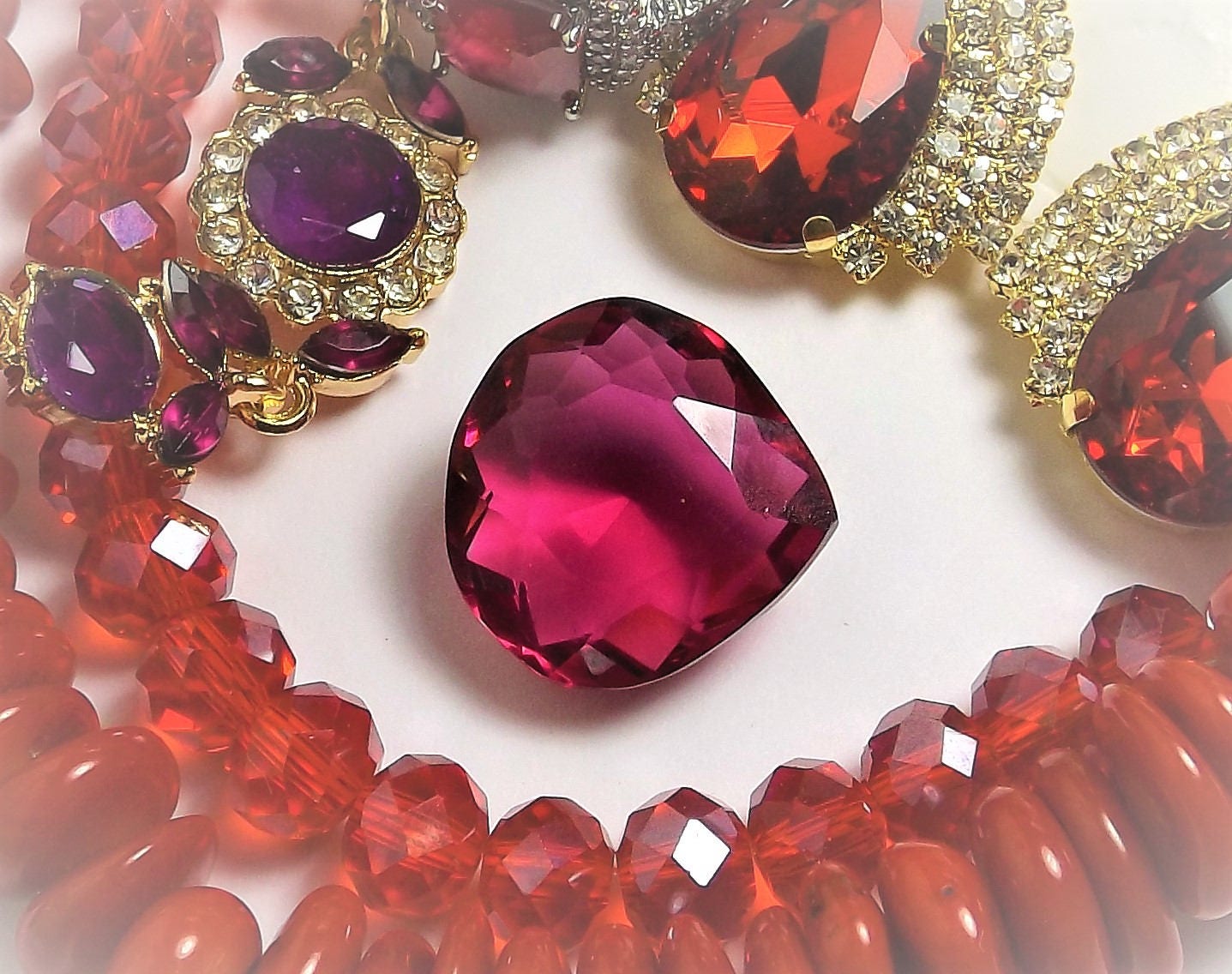 Huge Hot Pink Pear Cut Loose Faceted Gemstones, Large Ring Stone, Red Jewelry Making Supply