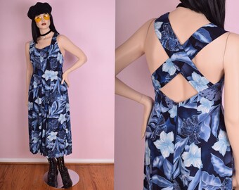 90s Floral Print Maxi Dress/ US 10/ 1990s