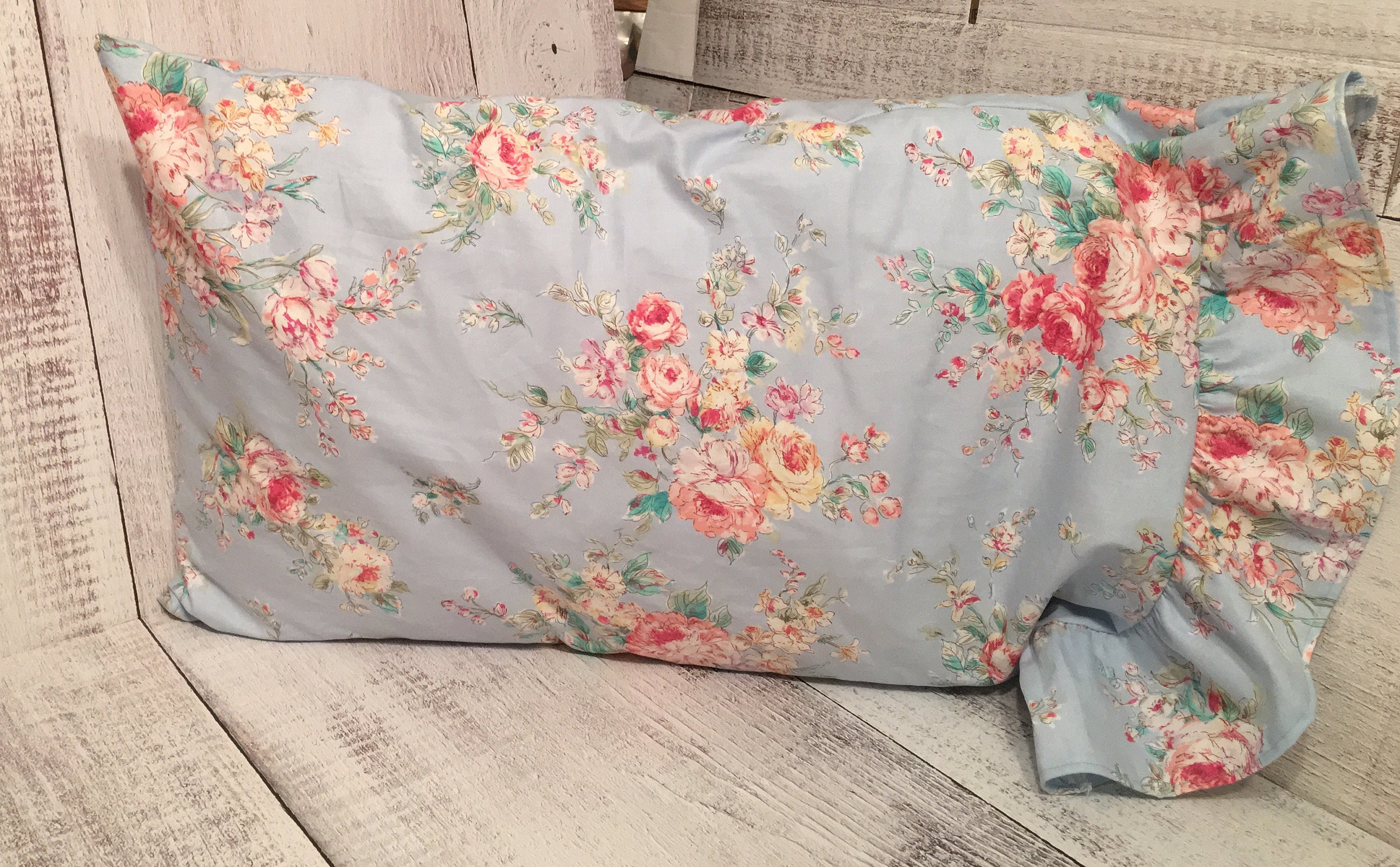 Blue Floral Shabby Chic Pillowcase / Bedding Pillowcases