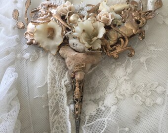 ooak statement bib necklace fairy vintage art last unicorn reserved reserved