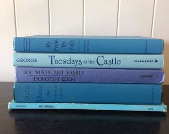 Blue Vintage Book Collection, Instant Collection, Blue Wedding Centerpiece, Photo props, Decorative Book Set, Mantle Decoration