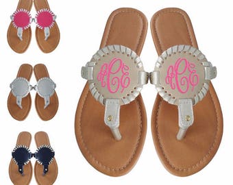 Monogram Sandals, Monogram Flip Flops, Monogram Sandal, Monogrammed interchangeable Medallion Sandals, Monogram Disc Sandals