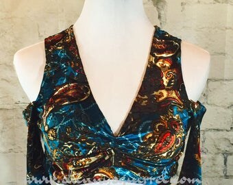 Dark teal,Full back, burnout velvet, choli top for belly dance, renaissance fair, fusion, ATS,ITS