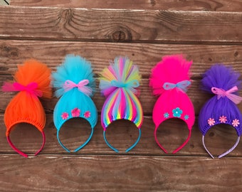 Trolls Hair Headband Poppy Headband Poppy Troll Headband Wig Pink Tulle Headband Headband Rainbow Troll Hair Troll Costume Troll Wig