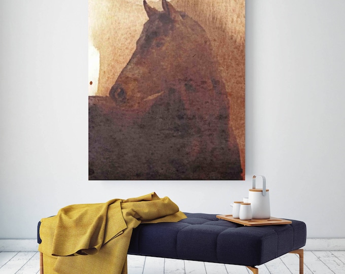 Spirit II. Extra Large Horse, Unique Horse Wall Decor, Brown Rustic Horse, Large Contemporary Canvas Art Print up to 72" by Irena Orlov