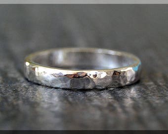 Hammered Sterling Silver Ring, Thick Sterling Silver Stacking Ring, 3mm Sterling Silver Wedding Ring, Mens Sterling Silver Wedding Band