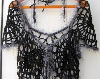 Gothic Clothing Black Spider Web Outfit Plus Size Women Crochet Set