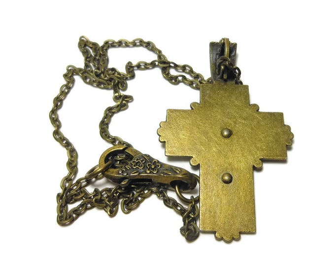 FREE SHIPPING Cross pendant handmade, antiqued bronze cross, medieval cross pendant, unisex cross pendant, antiqued bronze chain hinged bail