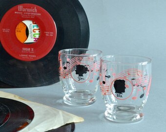 Pink Black 50s Shot Glasses Wedding Shot Glasses 50s Music Shot Glasses Hostess Gift Collectible 50s Shot Glasses Couples Shot Glass