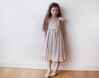 Champagne butterfly dress, Fairy White flower girl dress, Girls Fancy party dress 5003