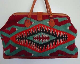 Vintage Turkish 100% Kilim Wool Brand New Duffel Bag Weekender Carpet Bag Made in Turkey