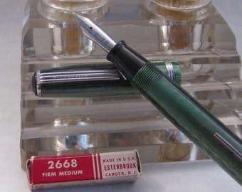 Restored Esterbrook Fountain Pen J Model Fern Green w/ NOS #2668 Medium Point Nib Vintage 1950's