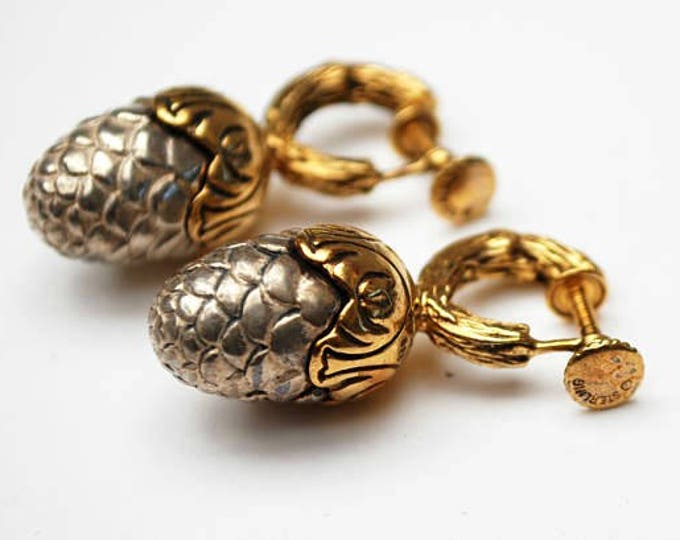 Vermeil Acorn Earrings - Vintage sterling silver - gold plated - Screw back earrings