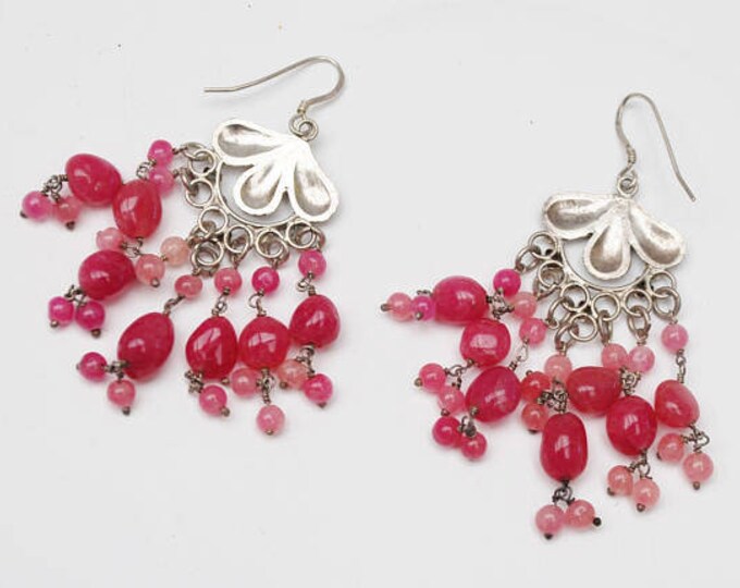 Red Chandalier Earrings - genuine Ruby red gemstone - sterling silver dangle hooks