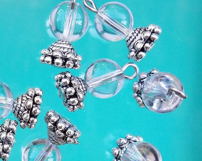 Crystal Ball Charm, Crystal ball charms lot, Glass Crystal Ball DIY, Fortune, Glass silver crystal ball 5/8" crystal ball DIY jewelry #1R43