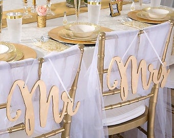 Mr Mrs Chair Sign Classic Gold Silver Bride and Groom Chair Signs Wood Gold Wedding Reception Chair Signs Set