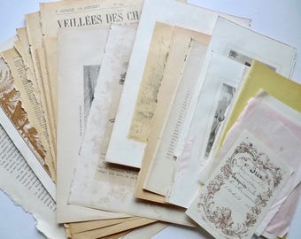 French Vintage Paper Bundle, French Ephemera, 1900s Illustrations, Antique Book Pages, Collage, Scrapbooking, DIY Crafts, Paper Art