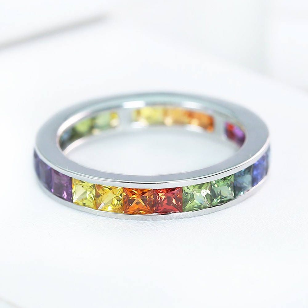 LGBT Pride Eternity Ring Wedding Band Sterling Silver Unisex