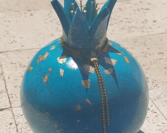 Rosh hashanah gift, home decor pomegranate, prosperity symbol, polymer clay turquoise pomegranate, one pomegranate