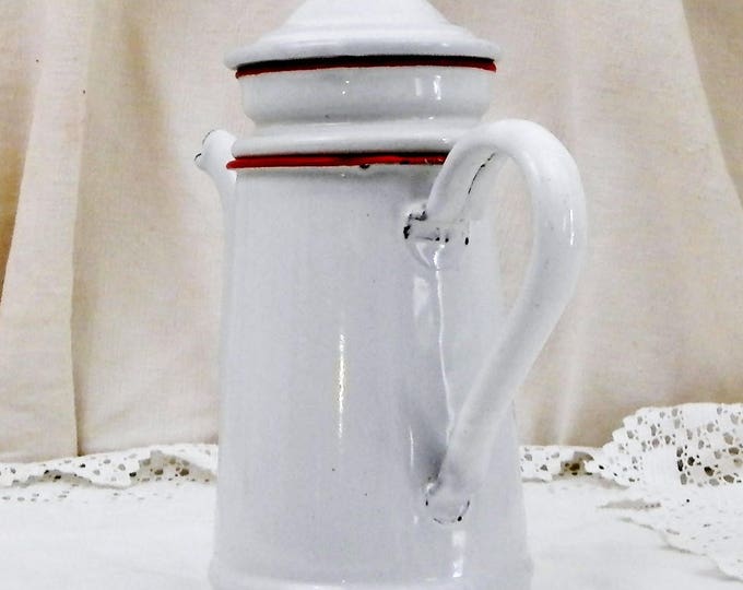 Small Antique French Goose Neck White Enamelware Coffee Pot / Cafetière, Child's Enamel Toy from France, Country Cottage Kitchen Decor,