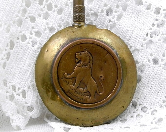 Antique French Trench Art WW1 Powder Flask in Copper and Brass with Embossed Lion Rooster Inscribed Vimy Roeux Bullecourt Fleury Thiaumont Antique French Trench Art WW1 Powder Flask in Copper and Brass with Embossed Lion Rooster Inscribed Vimy Roeux Bullecourt Fleury Thiaumont