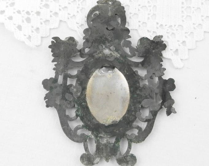 Vintage Ornate Neo Classical Silver Plated Cast Metal Plaque with Engraved Monogram L B, French Metal Decorative item with the Letters L B