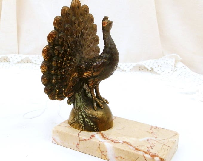 Antique French Art Deco Cold Painted Metal Peacocks on Pink Marble Bookends, Bird Book Buttresses From France, Animal Book Ends, Retro Home Antique French Art Deco Cold Painted Metal Peacocks on Pink Marble Bookends, Bird Book Buttresses From France, Animal Book Ends, Retro Home