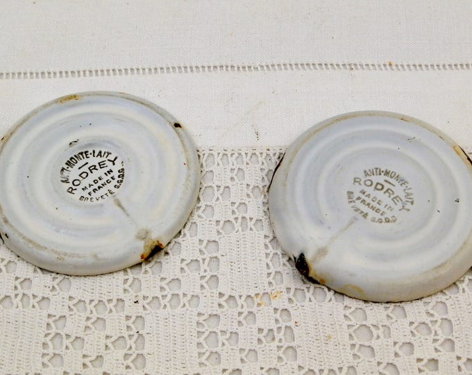 Antique French White Enameled Milk Saver, Rodery Enamelware Milk Watcher, Chippy Pot Watcher, Country Decor Milk Guard, Anti Monte Lait