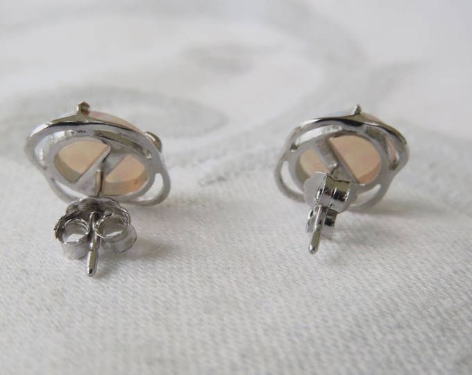 Sterling Silver Opal Earrings, Pierced Opal Earrings, Opaline Earrings, Opal Jewelry