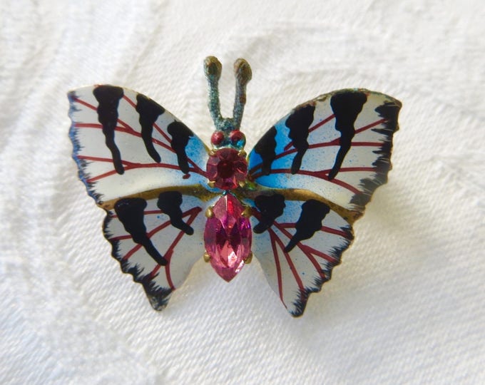 Vintage Butterfly Brooch, Enamel Butterfly Pin, Signed Czechoslovakia, Vintage Czech Jewelry, Czech Butterfly Jewelry