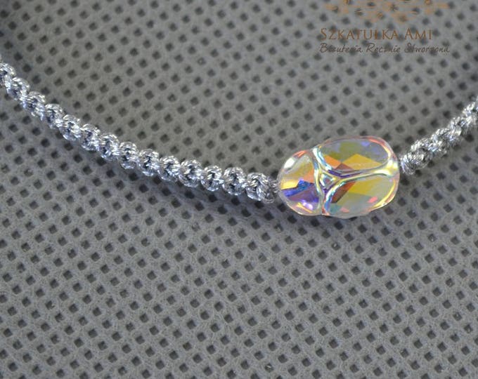 Aurore Boreale v.2. Swarovsky Scarab Bracelet Crystal Bracelet Friendship Bracelets Woven bracelet Silver Metallic twine minimalist thread