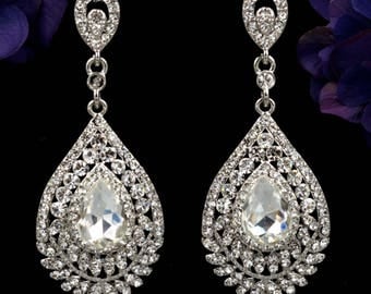 Dangle Crystal Chandelier Silver Wedding Gauges Plugs earrings 8mm 0g 10mm 00g 7/16" 11mm 1/2" 12mm 9/16" 14mm 5/8" 16mm 11/16" 19mm 3/4" 1"
