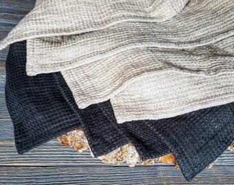 Soft waffle linen kitchen towel, washed linen tea towel, organic grey black towel, waffle pattern towel, gray linen towel, vegan towel