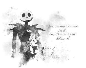Jack Skellington Quote ART PRINT illustration, Nightmare Before Christmas, Black and White, Tim Burton, Jack, Sally, Wall Art, Home Decor