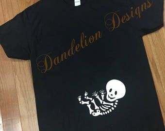 Pregnancy Halloween Shirt Skeleton Expecting Baby Skelton Ultrasound Mom Prego Baby Belly