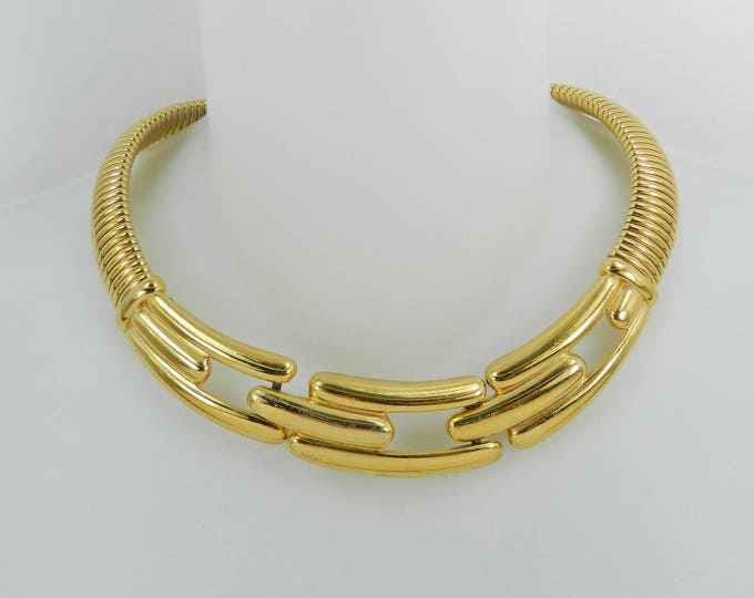 Vintage GIVENCHY Bib Statement Choker Necklace, Gold Plated Flexible Omega Chain Modernist Classic Bold Runway Jewelry Jewellery 1980s 110gr
