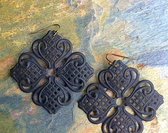 Sale earrings Black earrings filigree earrings large earrings boho earrings