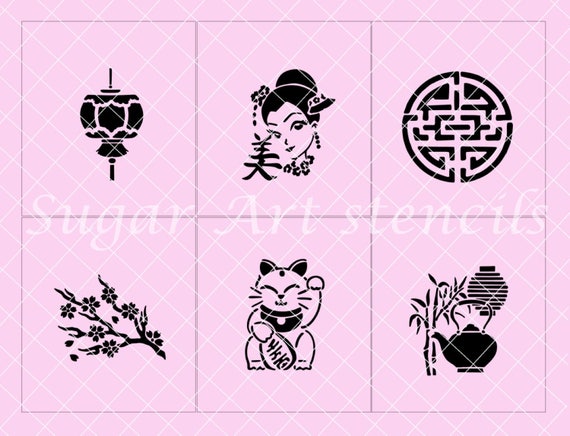 Asian oriental stencils set of 6 SL2053