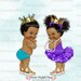 Prince Princess Baby Boy & Ballerina Girl | Purple Turquoise Gold Crown Sneakers | Dark Skin Tone | Gender Reveal | Clipart Instant Download